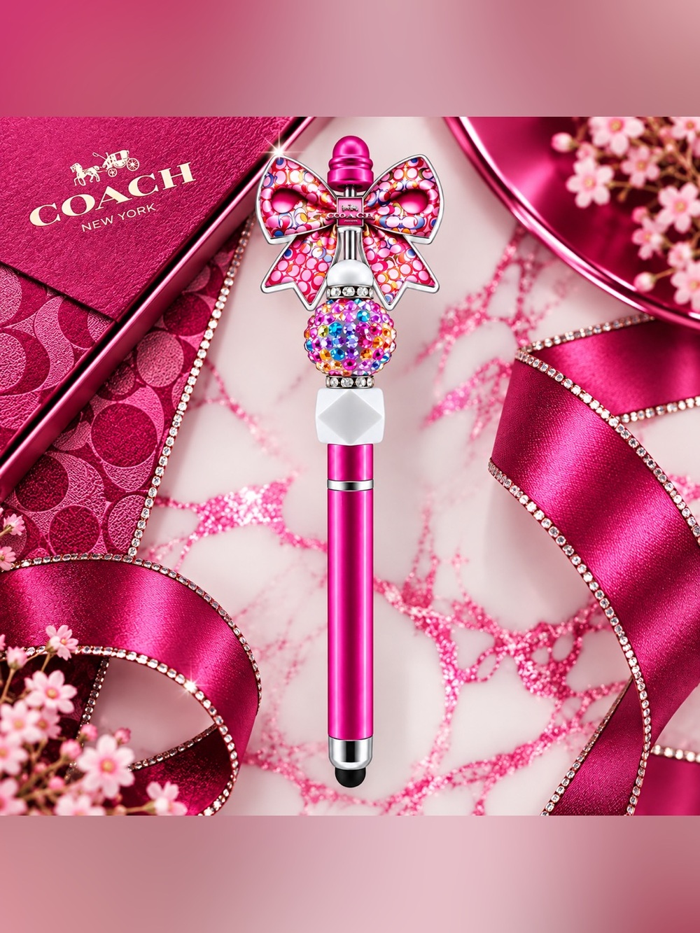 Fashion C💖ch Pink & Rainbow Acrylic Bow Stylus & Pen